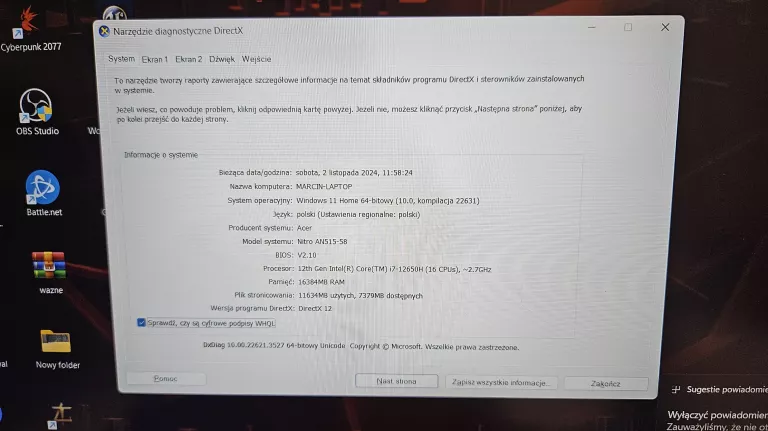 LAPTOP ACER NITRO 5 16GB/WIN11/I7/1TB/RTX4060