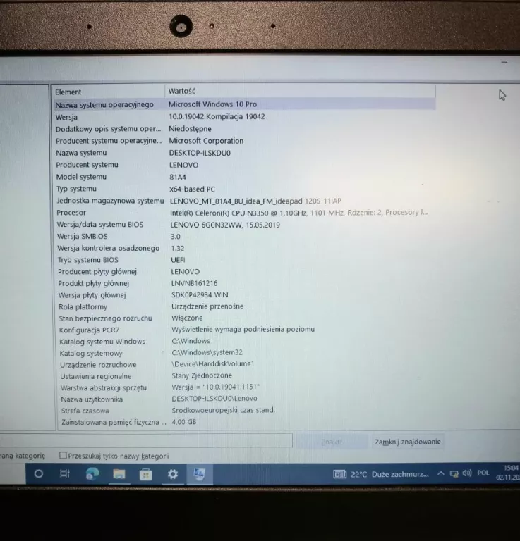 LAPTOP LENOVO IDEAPAD 120S-11IAP N3350 4GB RAM 32GB