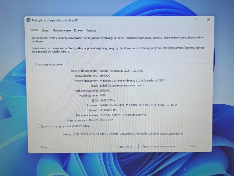 LAPTOP LENOVO B71-80 17,3 " INTEL PENTIUM DUAL-CORE 8 GB/128GB + ZASILACZ