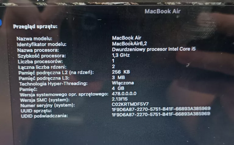 LAPTOP APPLE MACBOOK AIR 13.3 (MID 2013) (I5/1.3GH) 4GB/128GB