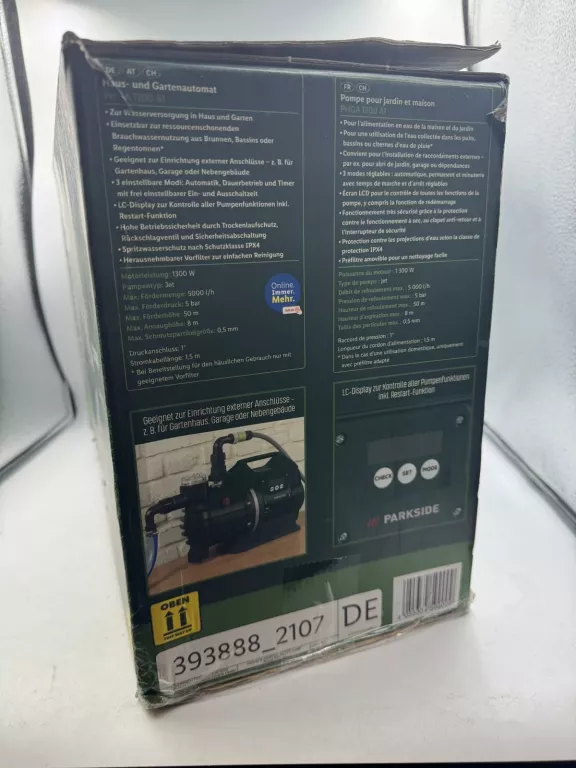 PARKSIDE PHGA 1300 A1 5000 L/H HYDROFOR ELEKTRONICZNY POMPA WODY OGRODOWA