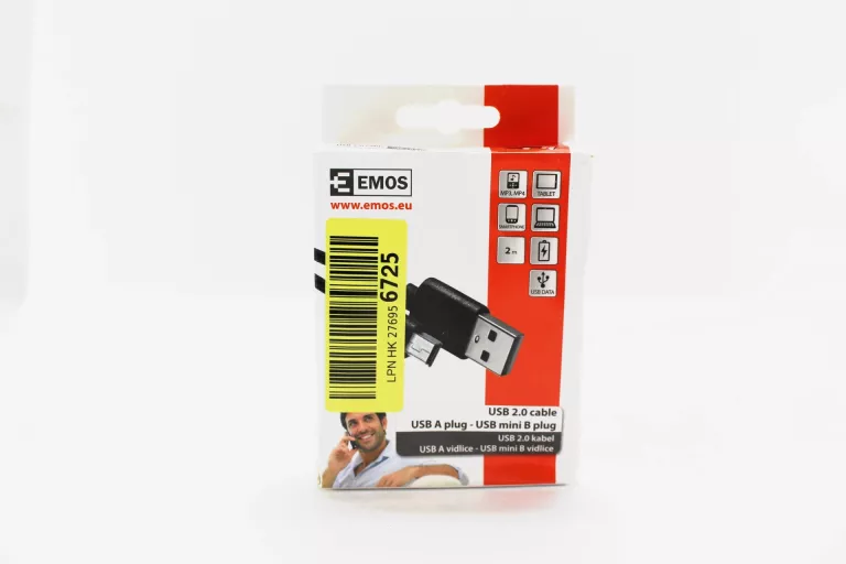 EMOS KABEL USB-A - USB MINI B TRANSMISJA DANYCH CZARNY DŁUGOŚĆ 2 METRY