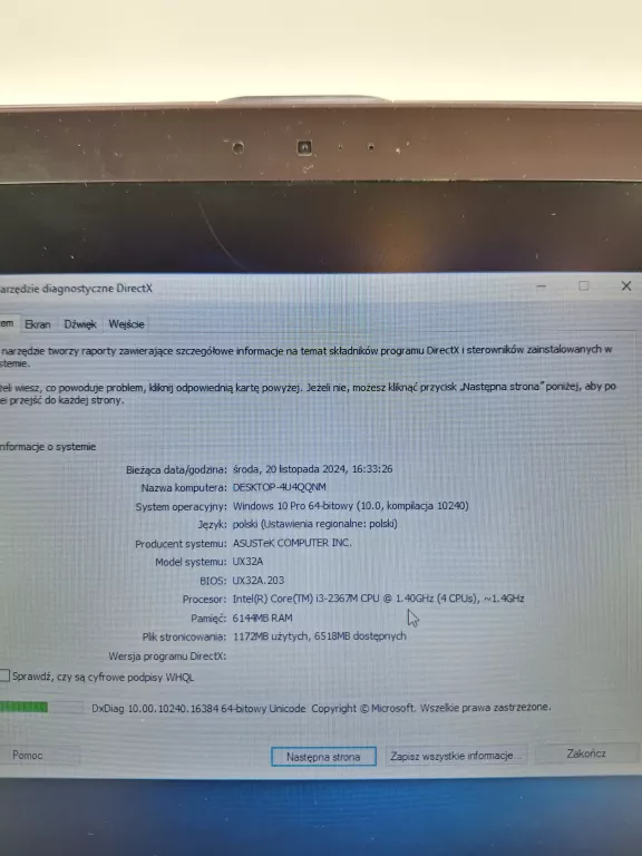LAPTOP ASUS UX32A I3-2367M 6RAM/1TB HDD + ZASILACZ