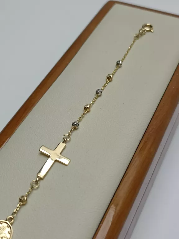 PIĘKNA ZŁOTA BRANSOLETKA Z MARYJĄ I KRZYŻYKIEM (2,72G, 585P, 21CM)