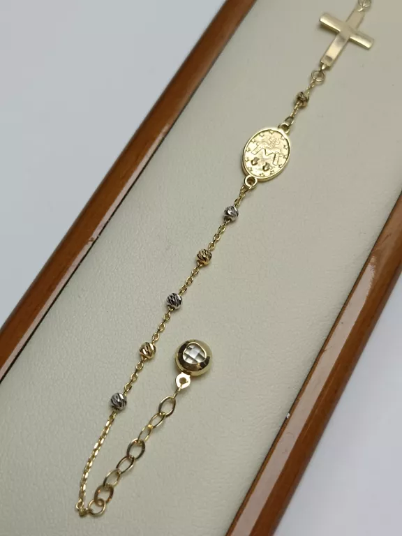 PIĘKNA ZŁOTA BRANSOLETKA Z MARYJĄ I KRZYŻYKIEM (2,72G, 585P, 21CM)