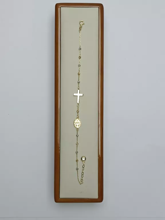 PIĘKNA ZŁOTA BRANSOLETKA Z MARYJĄ I KRZYŻYKIEM (2,72G, 585P, 21CM)