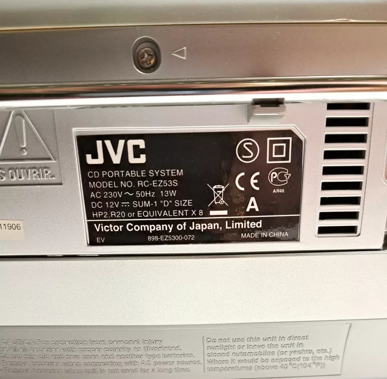 RADIOMAGNETOFON Z MP3 JVC MODEL RC-EZ53S + KABEL ZASILAJĄCY