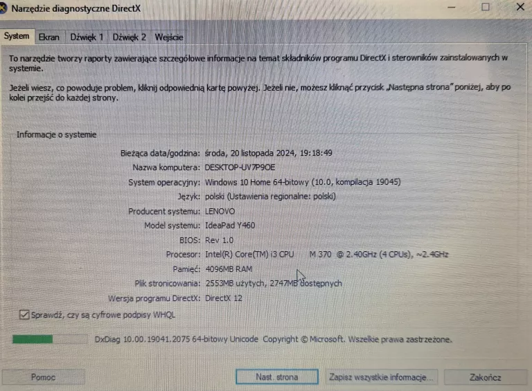 LAPTOP LENOVO IDEAPAD Y460