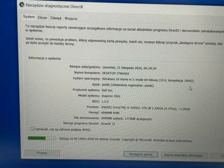 DELL INSPIRON 3501 4GB/256SSD WIN10 I3-10 KOMPLET