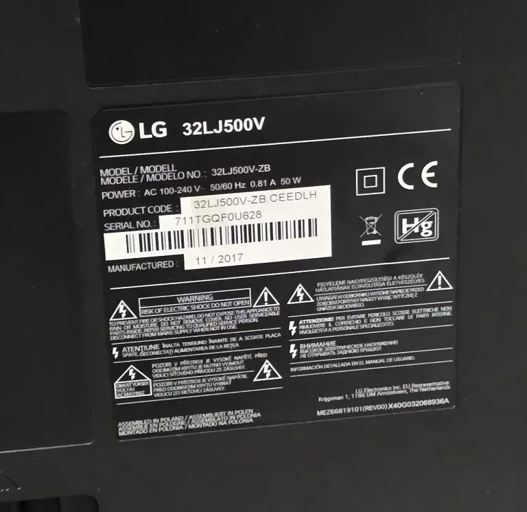 TELEWIZOR LED LG 32LJ500V 32' FULL HD - DVBT-2! *CZYTAJ OPIS*