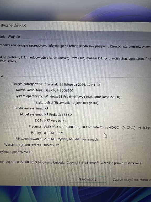 LAPTOP HP PROBOOK 655 G2 AMD A10-8700B R6 8/128 GB WIN 11 PRO OPIS !!!