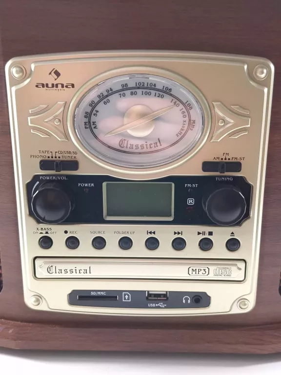 GRAMOFON RETRO AUNA NR-620 Z RADIEM CD KASETY WIEŻA STEREO NAGRYWANIE MP3