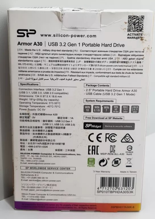 DYSK ZEWNĘTRZNY 1TB HDD SP ARMOR A30 USB 3.2