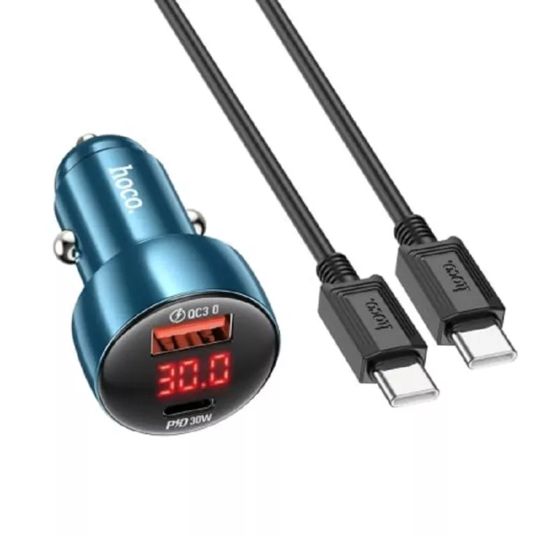 HOCO ŁADOWARKA SAMOCHODOWA USB A + TYP C Z WYŚWIETLACZEM + KABEL TYP C