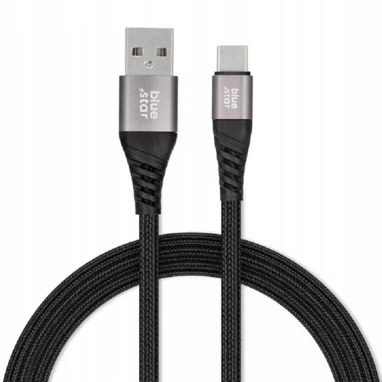 BLUE STAR KABEL Z OPLOTEM 3A 20W USB A DO TYP C 1,2M CZARNY