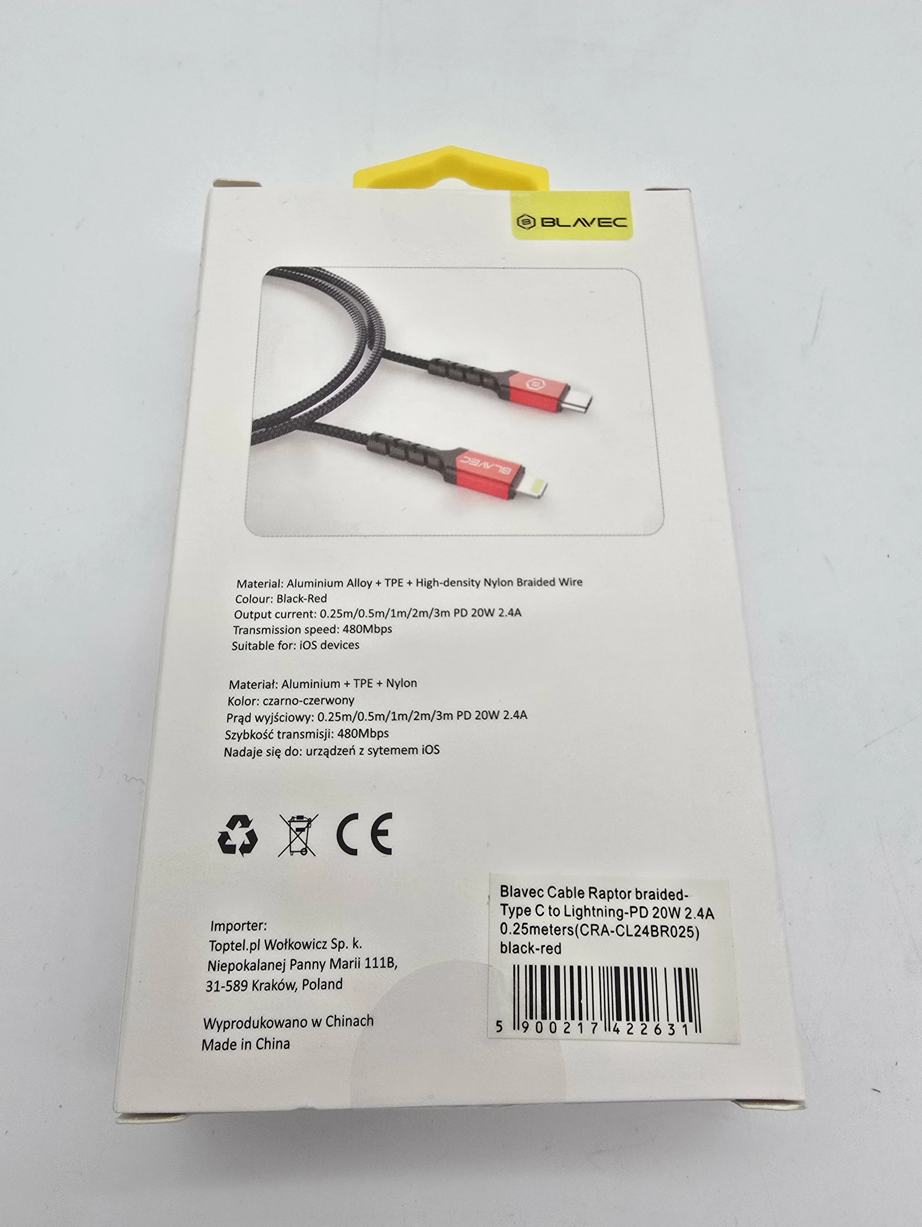 kabel-blavec-raptor-cra-cl24br025-pleciony-pd-20w-24a-025m-clightning-ean-gtin-5900217422631