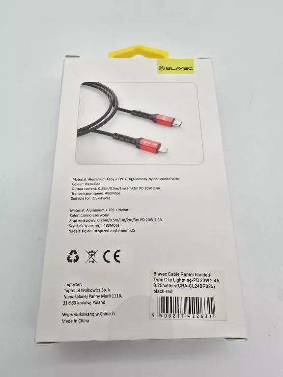kabel-blavec-raptor-cra-cl24br025-pleciony-pd-20w-24a-025m-clightning-ean-gtin-5900217422631