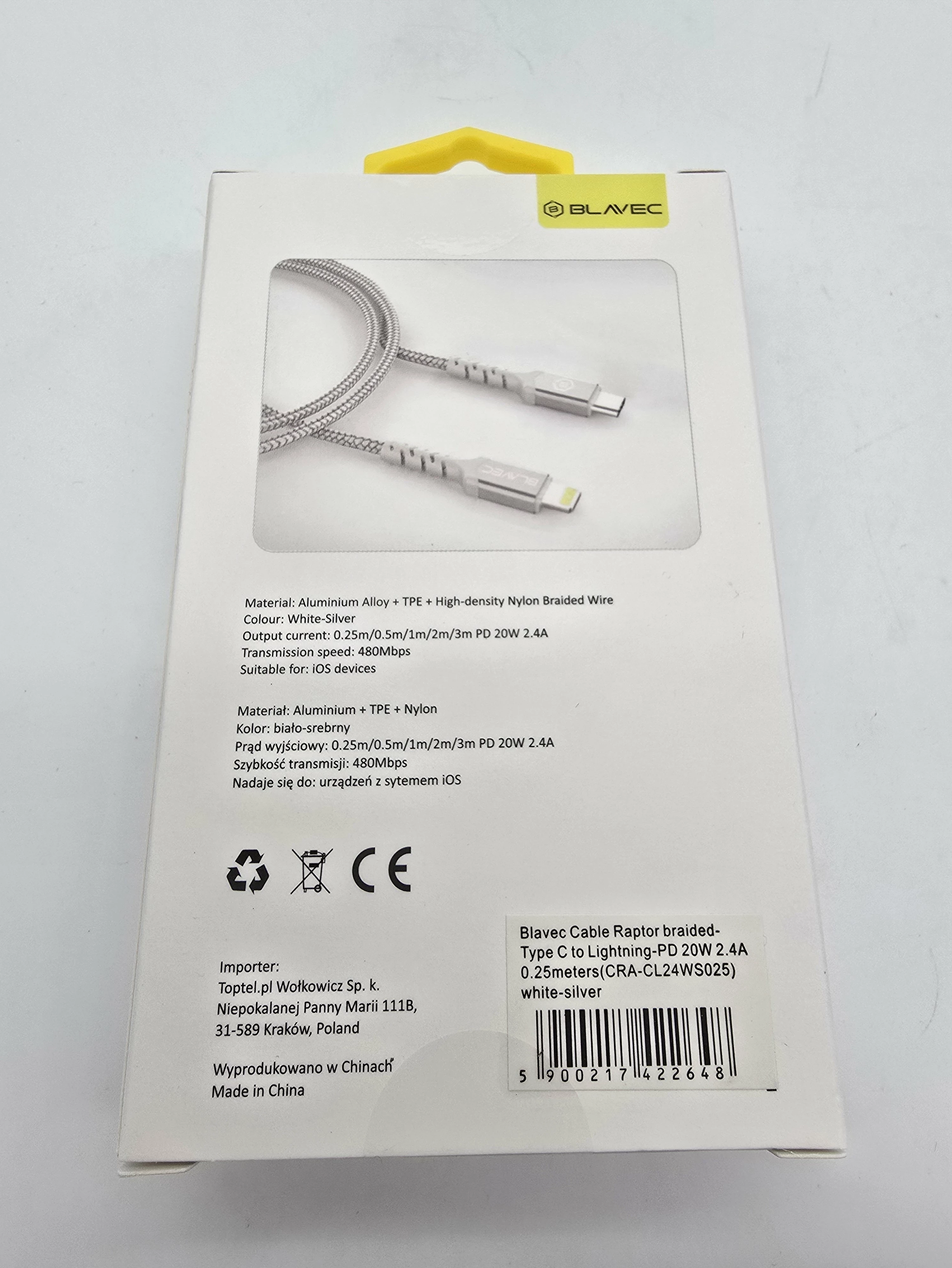 kabel-blavec-raptor-cra-cl24ws025-pleciony-pd-20w-25cm-typ-clightning-ean-gtin-5900217422648