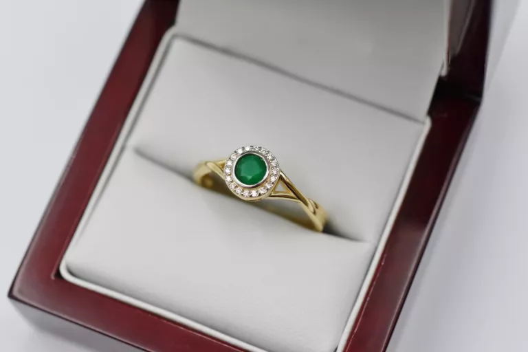 PĘKNY ZŁOTY PIERŚCIONEK - ZIELONY KAMIEŃ - P585 14K 3,05G R23