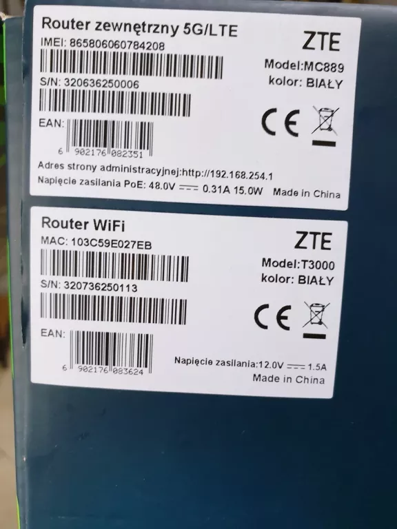 MODEM ZEWNĘTRZNY ZTE MC889, ROUTER ZTE 3000 - 5G, WIFI 6 ZESTAW