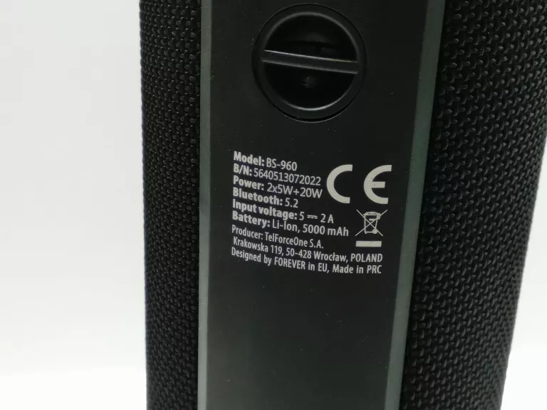 FOREVER GŁOŚNIK BLUETOOTH TOOB 30 PLUS BS-960 CZARNY