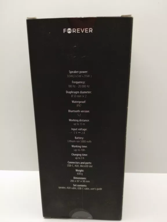 FOREVER GŁOŚNIK BLUETOOTH TOOB 30 PLUS BS-960 CZARNY