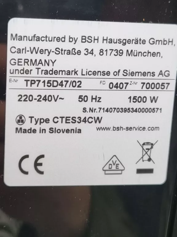 EKSPRES DO KAWY SIEMENS CLASSIC EQ700 *TP715D47 / KOMPLET