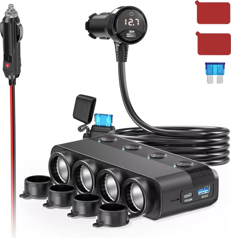 ROZDZIELACZ GNIAZDA ZAPALNICZKI 12V 24V ŁADOWARKA SAMOCHODOWA QC PD 3X USB
