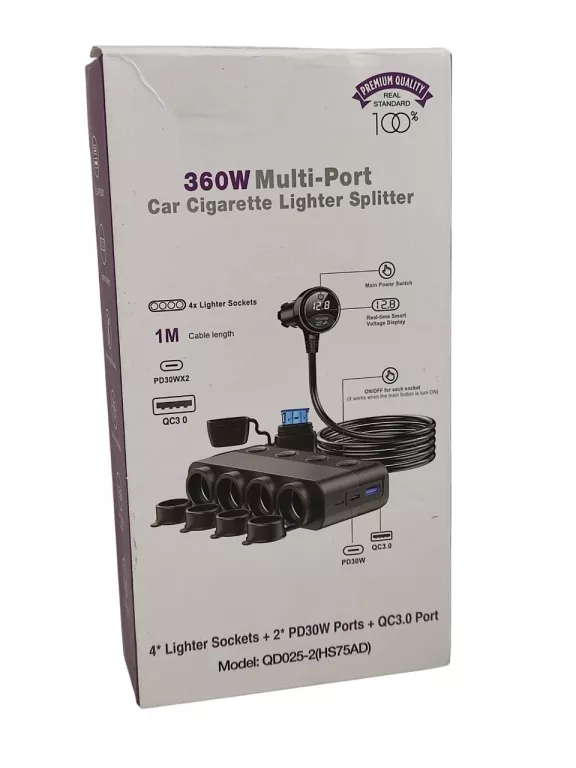 ROZDZIELACZ GNIAZDA ZAPALNICZKI 12V 24V ŁADOWARKA SAMOCHODOWA QC PD 3X USB