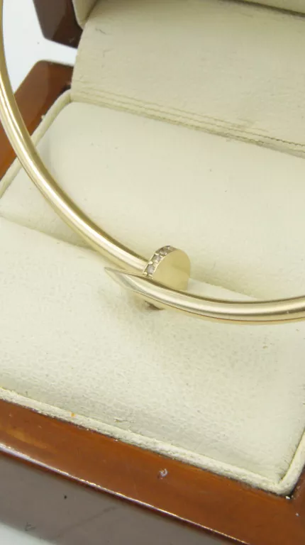 ZŁOTA BRANSOLETKA "GWÓŹDŹ" Z CYRKONIAMI 585 5,46G 63MM ŚREDNICA