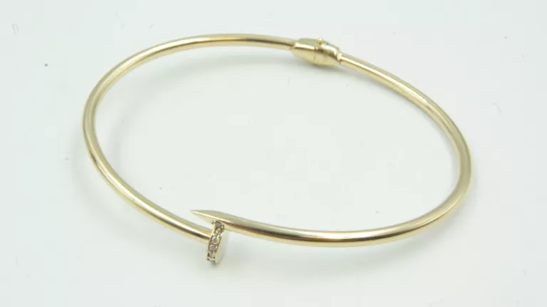 ZŁOTA BRANSOLETKA "GWÓŹDŹ" Z CYRKONIAMI 585 5,46G 63MM ŚREDNICA