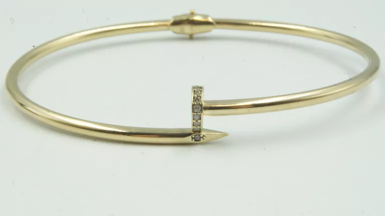 ZŁOTA BRANSOLETKA "GWÓŹDŹ" Z CYRKONIAMI 585 5,46G 63MM ŚREDNICA