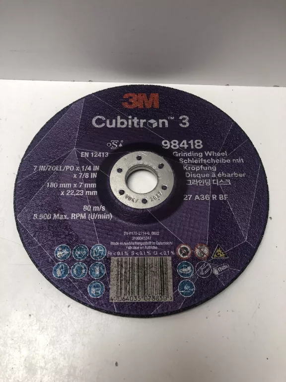 3M CUBITRON 3 TARCZA Z OBNIŻONYM ŚRODKIEM, 98418, P36+, T27, 180MM