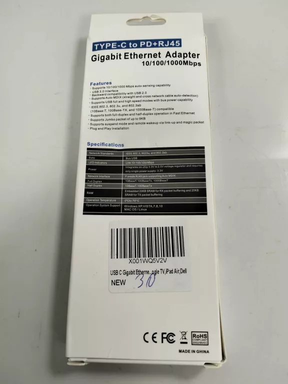 ADAPTER GIGABIT ETHERNET TYPE-C TO PD+RJ45