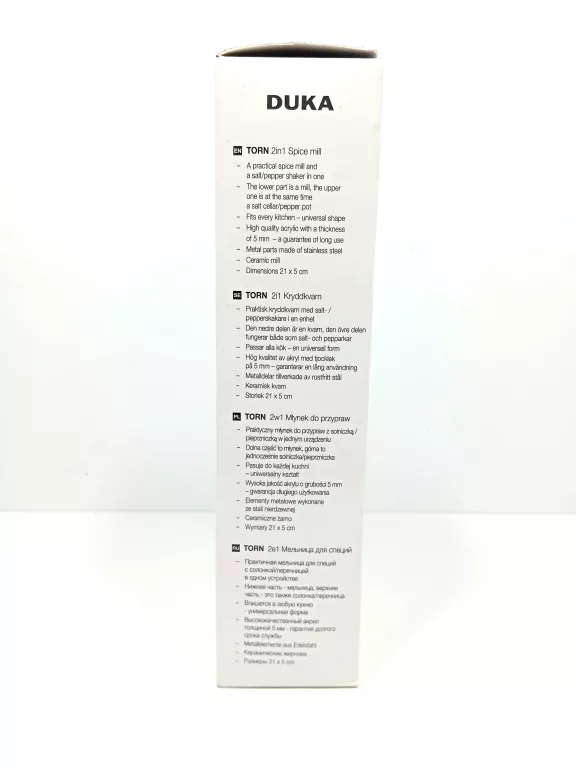 MŁYNEK DO PIEPRZU Z SOLNICZKĄ 2W1 DUKA TORN 21 CM AKRYL
