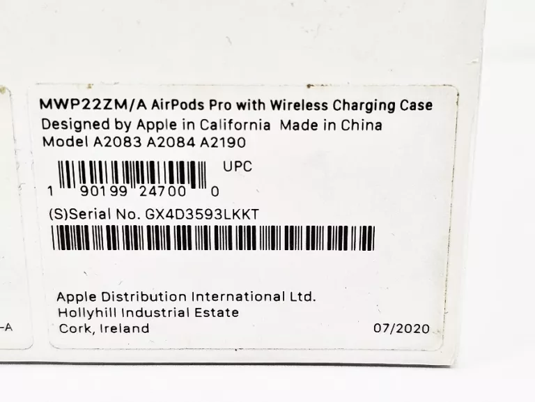 SŁUCHAWKI AIRPODS PRO A2083 A2084 A2190 (ORYG. - WYLOGOWANE) + PUD + KABEL