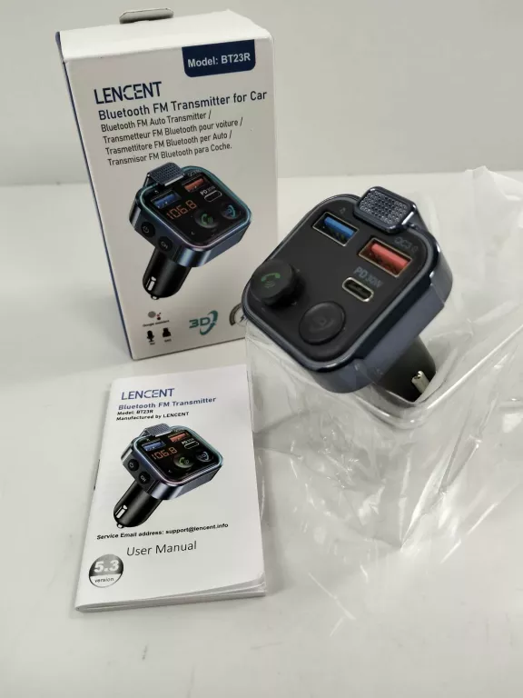 TRANSMITER SAMOCHODOWY LENCENT FM SZYBKA ŁADOWARKA BT AUDIO MP3 3X USB