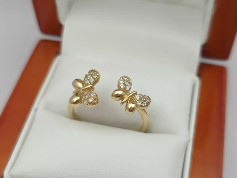 ZŁOTY PIERŚCIONEK MOTYLKI Z CYRKONIAMI - 585 14K R.18 2,50G