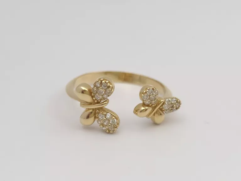 ZŁOTY PIERŚCIONEK MOTYLKI Z CYRKONIAMI - 585 14K R.18 2,50G