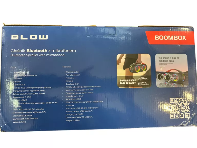 MOCNY GŁOŚNIK BLUETOOTH PRZENOŚNY BOOMBOX MIKROFON PILOT USB SD FM KARAOKE
