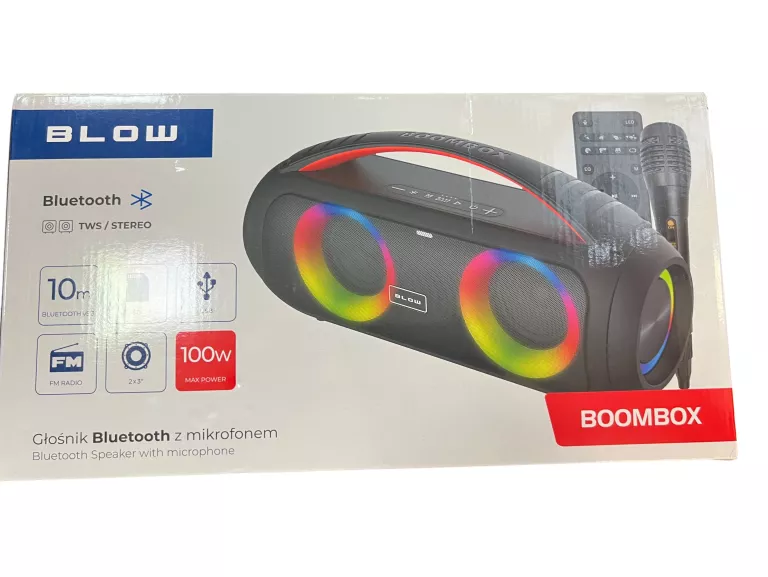 MOCNY GŁOŚNIK BLUETOOTH PRZENOŚNY BOOMBOX MIKROFON PILOT USB SD FM KARAOKE