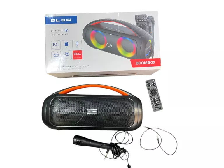 MOCNY GŁOŚNIK BLUETOOTH PRZENOŚNY BOOMBOX MIKROFON PILOT USB SD FM KARAOKE