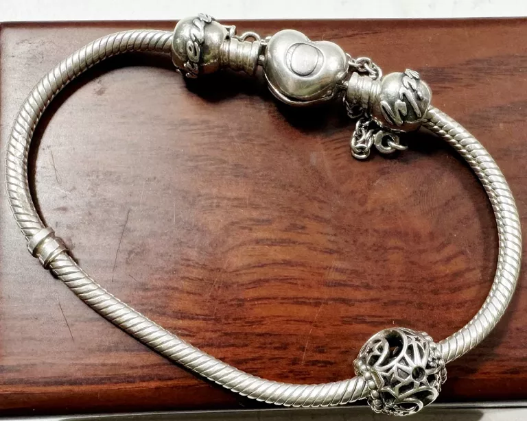 SRBRNA BRANSOLETKA PANDORA PRÓBY 925 / DŁ. 17 CM!