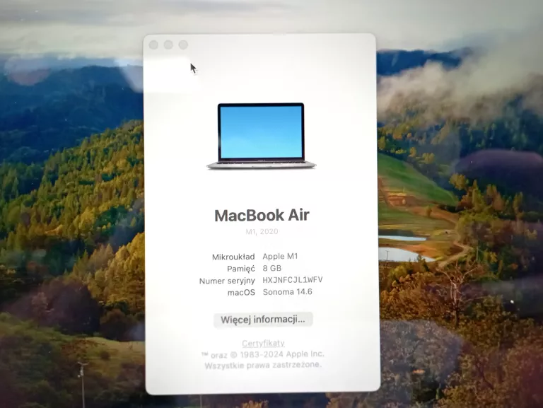 APPLE MACBOOK AIR 13,3/M1/8GB/256GB/MACOS (MGN63ZEA) #GWARANCJA 100%BAT