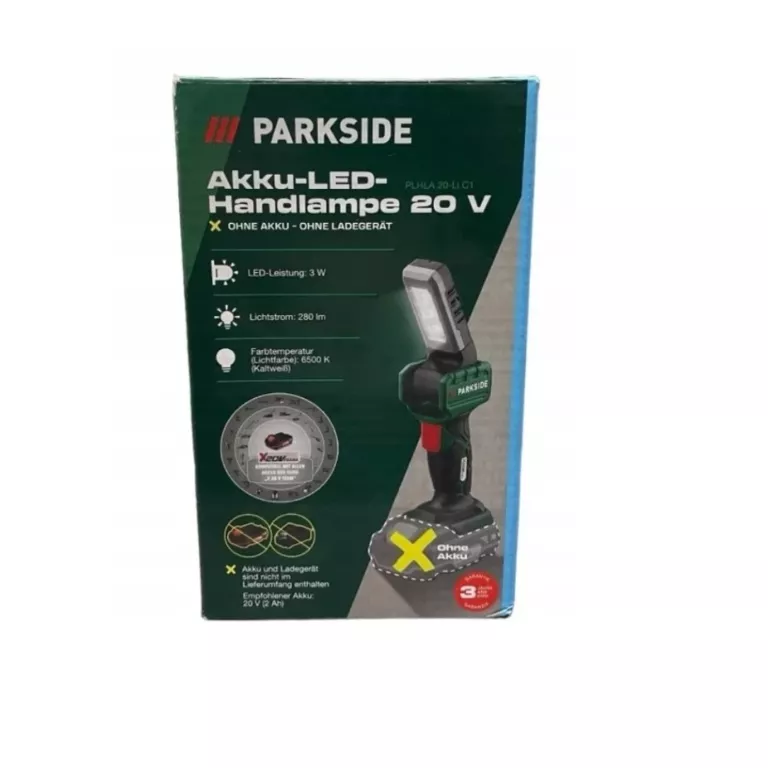 AKUMULATOROWA LAMPA RĘCZNA PARKSIDE LED 20 V PLHLA 20-LI C1