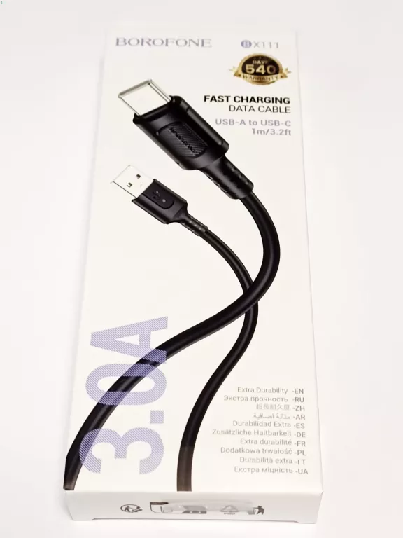 KABEL BOROFONE BX111 FELIZ - USB NA TYP C - 3A 1 METR CZARNY