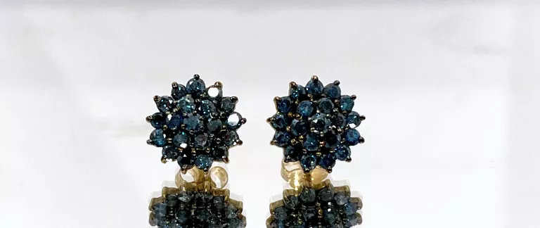 ZŁOTE KOLCZYKI SZTYFTY Z NIEBIESKIMI DIAMENTAMI 1,95G P.375