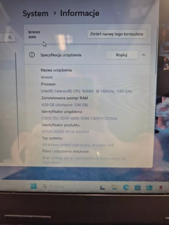 LAPTOP LENOVO IDEAPAD 100S-14IBR 4GB RAM/ 64 GB / INTEL INSIDE