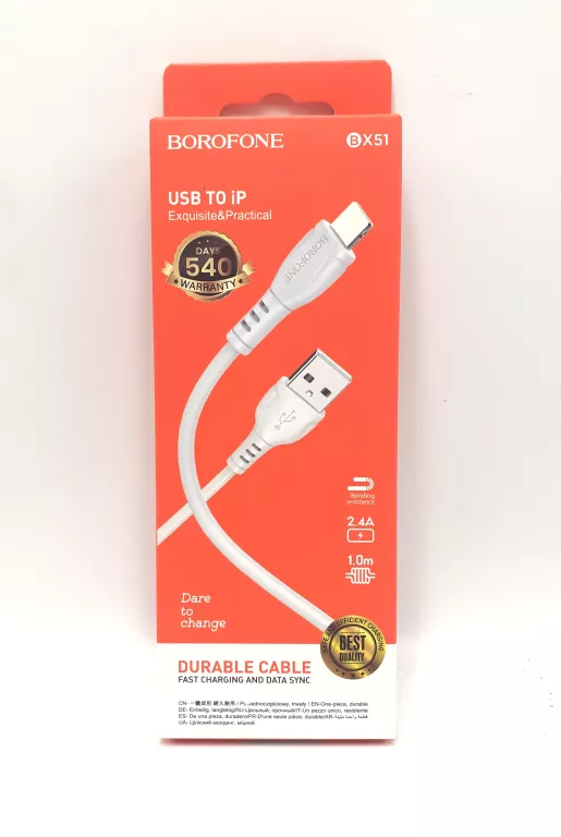 KABEL BOROFONE BX51 TRIUMPH - USB NA LIGHTNING - 2,4A 1M BIAŁY