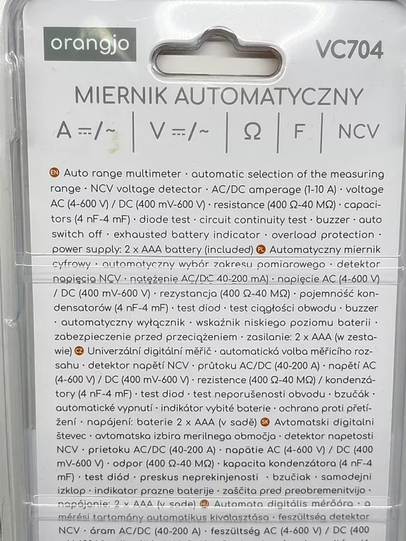 ORANGJO VC704 MIERNIK AUTOMATYCZNY DETEKTOR NCV